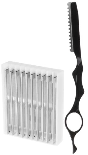 Healeved Haarrasierer Satz Metallrasierer mit 10 Ersatzklingen Manueller Haarverdünner für Herren Leichter Rasierkamm zum Trimmen und Ausdünnen Salon Haarstyling Werkzeug