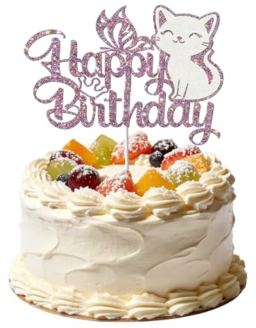 1 Stück Tortendeko Katzen Geburtstag Deko Glitzer Tortendeko Geburtstag Katzen Topper Katze Happy Birthday Kuchen Topper für Geburtstag Party Babypartys Kätzchen Themenpartys