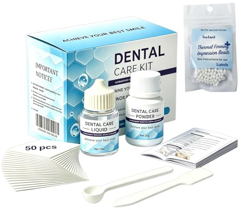 1 Juego Cemento Dental Permanente Pegamento Dental Set Se Utiliza Para Reparar Dientes Rotos O Faltantes, Rellenar Caries Y Corregir Defectos Dentales Seguro Y Suave (20g+15ml+50pcs+5g）