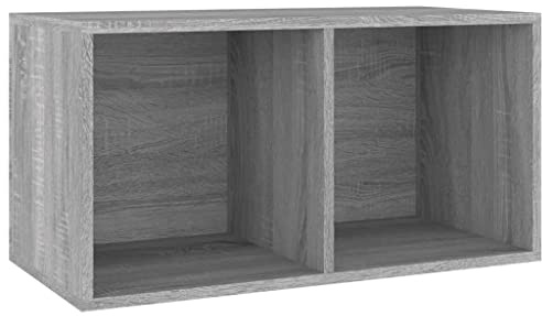 Owoxanthellate Caja para discos de vinilo Sonoma gris 71 x 34 x 36 cm – Caja de almacenamiento de vinilo de madera LP organizador vertical y horizontal, estantería estable para discos de vinilo