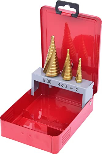 KS Tools 330.2423 HSS TiN Stufenbohrer-Satz, Stahlblechkassette 3-tlg.