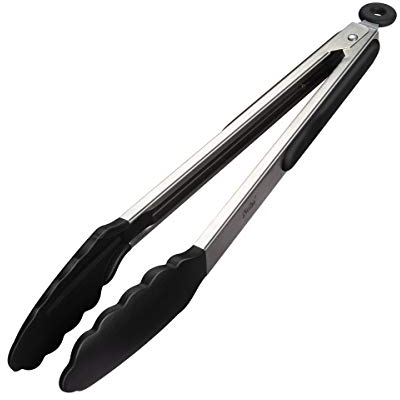 iNeibo Grillzange Küchenzange Zange Küche aus Rostfreim Edelstahl und Silikon Fleischzange Kochzange mit Hitzebeständigem Silikongriff 30cm Schwarz