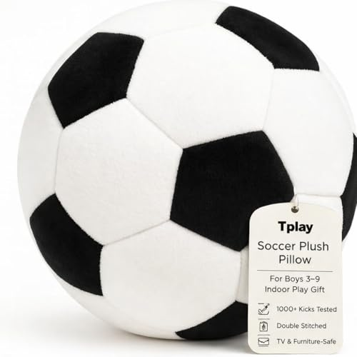 Tplay Soccer Ball Plush for Boys: Soft Double Stitched 1000+ Kicks Tested Stuffed Pillow - Worry-Free Indoor Play Toy Gifts - TV & Furniture-Safe 3-9 Yrs 8