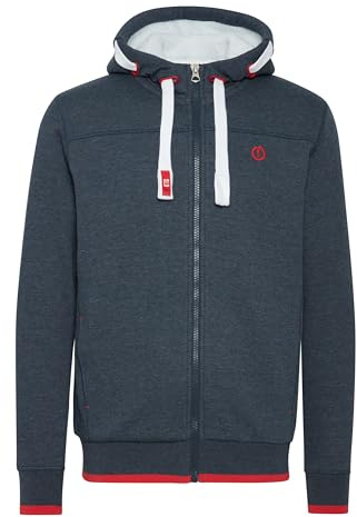 Solid SDBenjaminZip herr sweatjacka huvjacka med huva dragkedja dragsko bomullsblandning normal passform, Insignia blå med teddy-foder, M