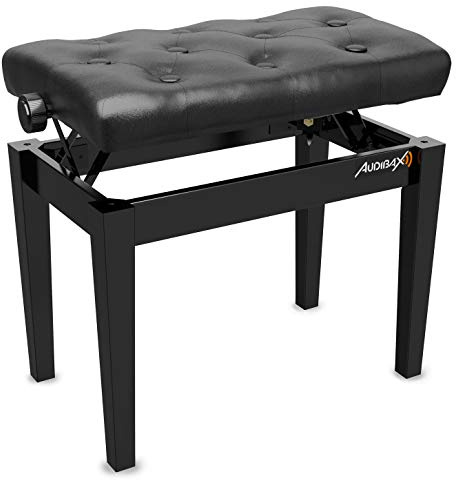 Audibax KB500B - Bankett för piano- eller tangentbord - Bänk för vikande pianon med hög hållfasthet - Justerbar i höjd 47–55,5 cm - Vadderat tangentbord - Tillverkad av trä