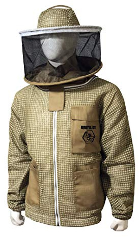 Brutul Bee 3 Layer Beekeeping Ultralight Ventilated Jacket with Round Veil (M, Khaki)