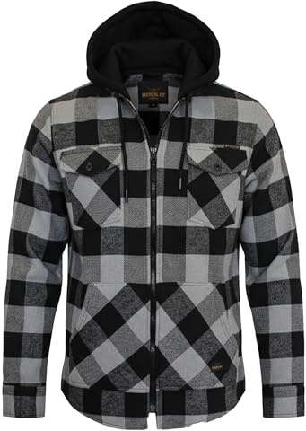ROCK-IT Apparel® Chemise à Carreaux en Flanelle à Manches Longues pour Hommes avec Capuche Chemise de bûcheron Chemise à Carreaux qualité supérieure Chemise décontractée Chemise S-5XL Gris Noir 4XL