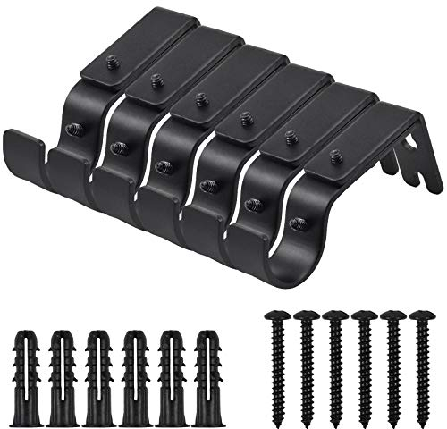 6Pcs Soporte para Barra de Cortina, Soportes Ajustables de Pared, Tarea Pesada Cortinas Barra Pared Soportes, Soporte para Poste de Cortina con Tornillos para Rieles de Ropa, Barras de Cortina (Negro)