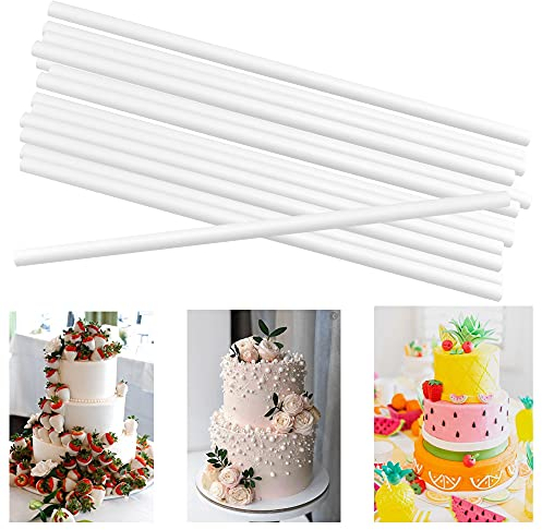 QUCUMER 24 Pcs Goujons à Gâteau en Plastique 30cm*1cm Support Gateau Réutilisable Découpable Presentoir Gateau Facile a Utiliser pour Construction et Empilement de Gâteaux Mariage Anniversaire - Blanc