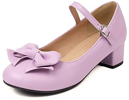 CHICMARK Mujer Bonita Mary Janes con Tacón de Bloque Medio Alto con Punta Redonda (Lila, 37), Lila 1, 37 EU