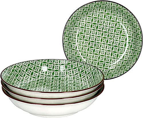 Ritzenhoff & Breker 4-teiliges Teller-Set Lime Sao I Speiseteller-Set für 4 Personen I Flache Essteller mit grünem Dekor I Hochwertiges Geschirrset I 4 Porzellanteller mit Ø 26,5 cm