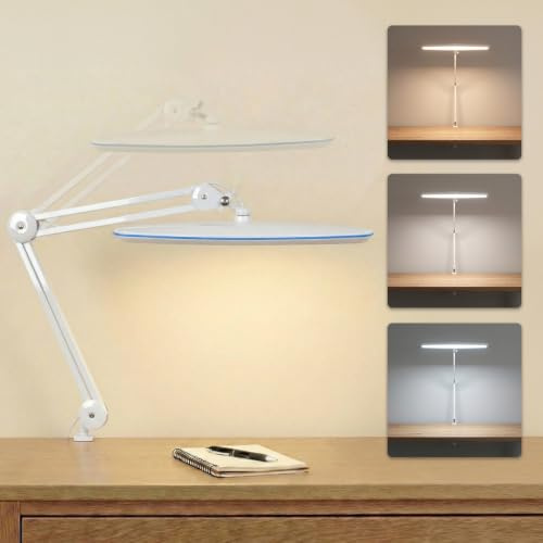 SBR DeLuxe - Lampada da scrivania a LED – Bianco – Dimmerabile – Luce diurna – 3 modalità di luce e 10 livelli di luminosità – 84 LED SMD integrati 21 W – Lampada da tavolo con base a morsetto