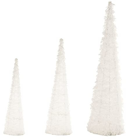 URBNLIVING 3 conos LED iluminados para árbol de Navidad, pirámides de cono de Navidad con cuerdas de luces LED para decoración del hogar, ventana, 40-80 cm de alto, 3 pilas AA (nieve blanca)