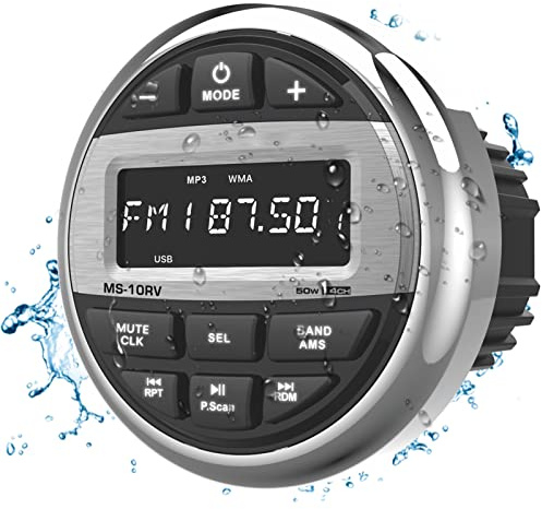 Bluetooth Marine Radio Boat Stereo: Waterproof Boat Audio Receiver - Digital Marine Grade Player with FM AM Radio USB AUX-in Subwoofer Pre-Amp EQ