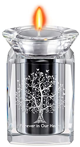 IFOLAINA Small Urn for Human Ashes Adult Male Cremation Crystal Storage Keepsake Candle Holder Funeral Memorial and Ash for Loved Ones - Tree of Life
