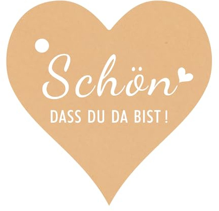 G2PLUS SCHÖN DASS DU DA BIST Geschenkanhänger: Herz Braun Papieretiketten Anhänger mit Schnur für Hochzeit Gastgeschenke, Kommunion Gemacht Geschenksäckchen Deko