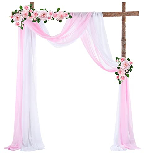 ZOYIEP Cortina transversal, arco de boda, decoración de manos libres, para bodas, salón, ventana, decoración (blanco + rosa claro, 70 x 300 cm)
