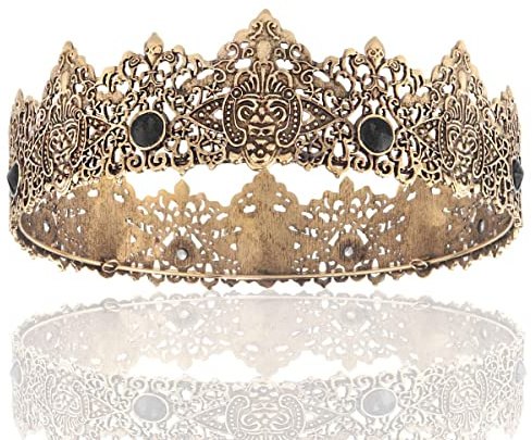 King Men Tiara Krone Imperial Mittelalter Stirnband Kristall Festzug für Hochzeit Halloween Messe Kostüm Geburtstag