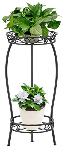 Bomclap Pflanzenständer Metall, 69cm Blumenständer Pflanzenständer, 2-stufige Blumentopf Ständer Blumentopfhalter für Drinnen & Draußen, Schwarz