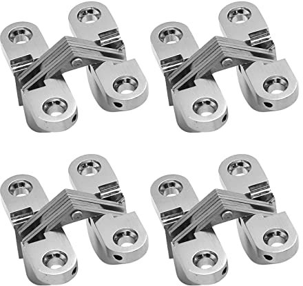 Rierdge Cerniera nascosta in acciaio inox 180 gradi invisibile croce cerniere per armadio cucina porta senza telaio cerniera nascosta con viti, 4 pezzi