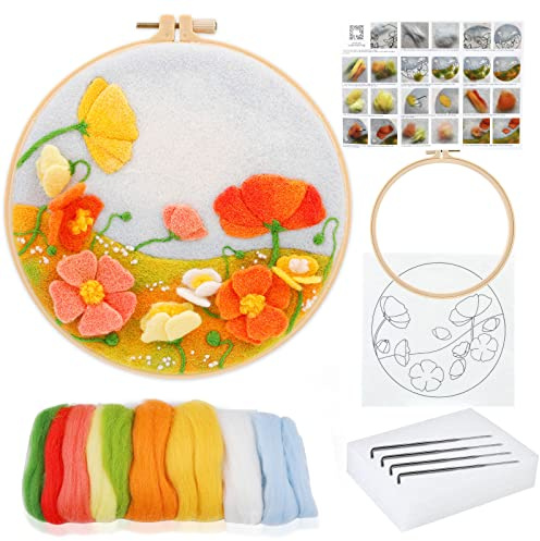 Doxiru Needle Felting Kit Beginners Wool Painting with Needle Felting Tools | Including Wool Roving, Picture Frame And Felting Tools, Complete Starter Set for Home Decoration And Diy Felting Projects