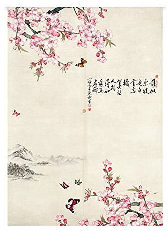 Odot Japanischer Noren Lang Vorhang Türvorhang, China Stil Gemälde Gardinen Tür Vorhang Tapisseri Leinen Stoff Kurz Vorhänge Restaurant Küche Türvorhänge Schattierung (85x180cm,Beige)
