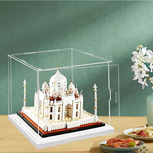 Vitrine d'exposition facile à ouvrir en acrylique transparent avec base blanche, étui de protection contre la poussière (25 x 20 x 15 cm/10 x 8 x 6 pouces)