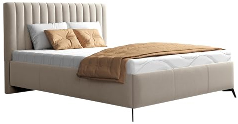 Mirjan24 Polsterbett Manako, Bettkasten mit Gasdruckfedern, Doppelbett, Lattenrost, Metallfüße, Elegantes Bett mit Polsterkopfteil, Bettgestell, Ehebett (Fresh 01, 160 x 200 cm)