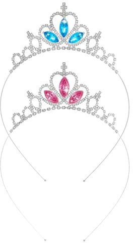 Prinzessin Tiara für Mädchen, 2 Pcs Prinzessin Krone Stirnband Pink Girls Crystal Tiara Krone Kinder Blau Geburtstag für Mädchen 3-12 Jahre