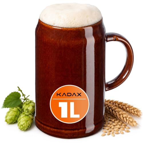 KADAX Keramikbierkrug, Bierkrug aus Keramik, Spülmaschinenfester Bierseidel mit Handlichem Griff, Steinkrug für Wein, Bier, Glühwein und Flüssig Honig (1, 1000ml)