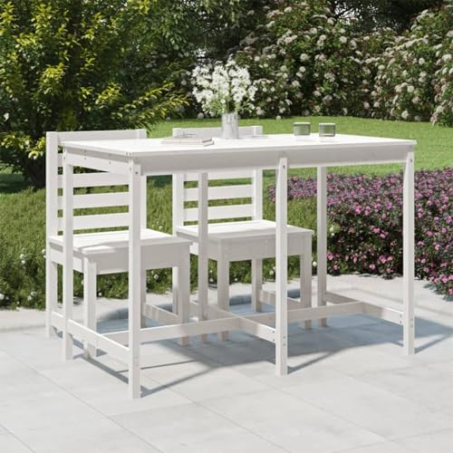 CIADAZ Gartentisch, Buffettisch, Garten Esstisch, Multifunktionstisch, Terrassentisch, Picknicktisch, Spieltisch, Flohmarkttisch, Weiß 159,5x82,5x110 cm Massivholz Kiefer