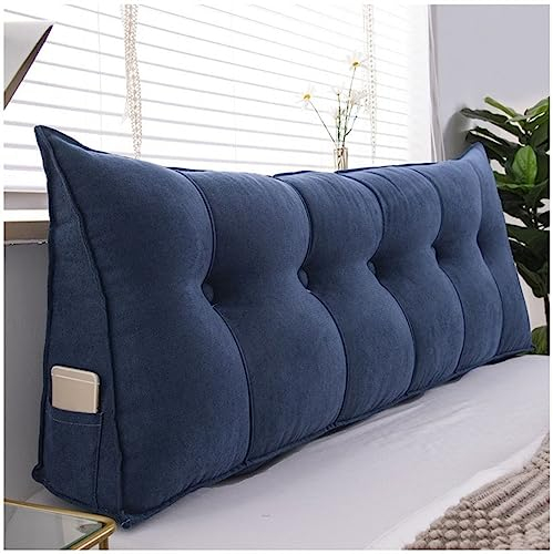 LANAZU Kopfteil-Keilkissen, dreieckiges Bett-/Sofa-Lesekissen, weiches Kopfteilkissen, Abnehmbarer Bezug für Liegesessel, Sofa (Dark Blue 100cm)