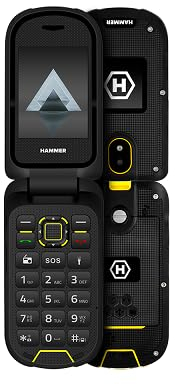 Flip Phone Folding Mobile Phone Hammer DIG LTE 4G Robust, 2 Screens, Simlock-Free, Dual SIM, No Contract, 1200 mAh, 4G/LTE, Waterproof IP68