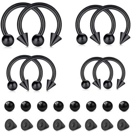 AVYRING 40 Stück 16G Schwarz Edelstahl Hufeisen Septum Piercing Ring, 6/8/10/12mm Creolen Ohrring Augenbraue Lippe Tragus Knorpel Daith Conch Helix Piercing Schmuck für Frauen Männer