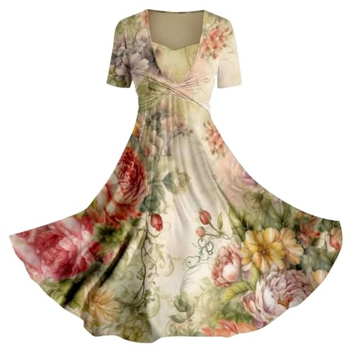 Skang damenkleid Sale Sommerkleid Damen Elegant Lässiges Slip-Urlaubskleid für Damen im Frühjahr/Sommer mit Blumen-Kunstdruck Damenkleider Elegant Festlich Hochzeit langes Sommerkleid Damen