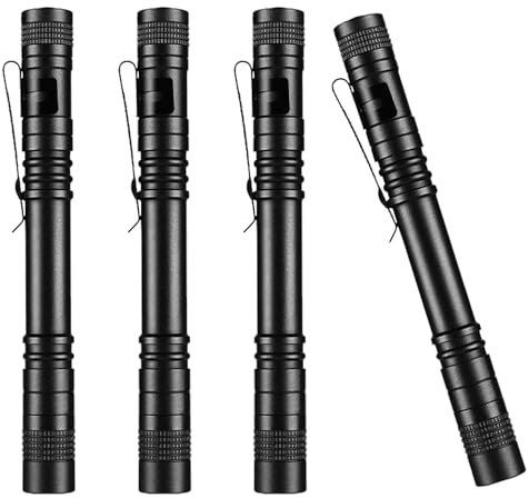 MODOAO Linterna de bolsillo para bolígrafo, paquete de 4 mini linternas LED, linternas súper pequeñas con clip de bolsillo, linterna LED portátil ultrabrillante para senderismo, camping, reparación,