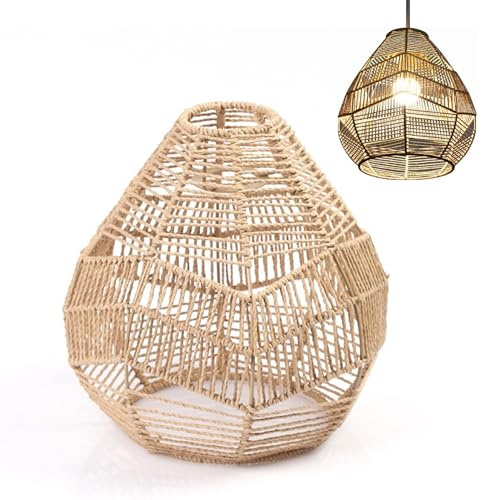 Boho Lampenschirm Aus Rattan Korb Lampenschirm Für Pendelleuchte Boho Makramee Lampenschirme Hängelampe Stehlampe Deckenlampe Papierlampenschirm Ersatzschirm Für Hängelampe Handgewebter Lampenschirm