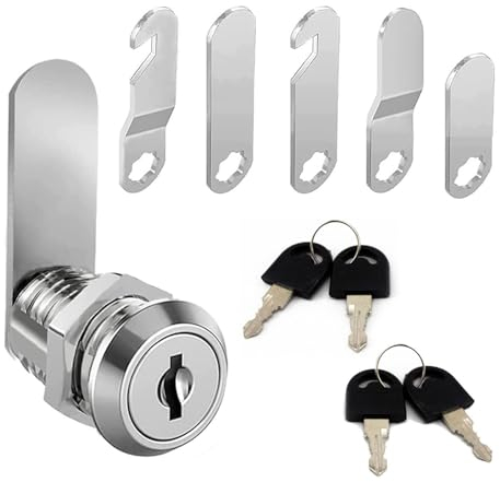 Security Cam Lock with 4 Keys and 5 Lock Plates - Zinc Alloy and Chrome-Plated Cabinet, Drawer, and Cupboard Cam Lock for Mailboxes, Toolboxes, Filing Cabinets, and More
