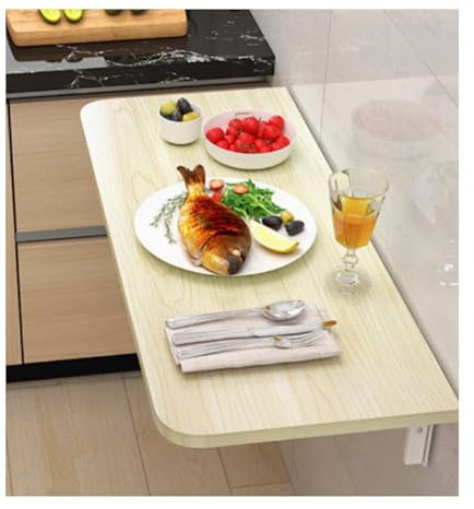 JHIAADEY Klapptisch Wand,Wandklapptisch Küche,Wandtisch klappbar,Klapptisch Esstisch Küchentisch for die Wand Bartisch Stehtisch Wandtisch Tisch klappbar zur Wandmontage(Beige,80*50cm/31.4*19.6in)