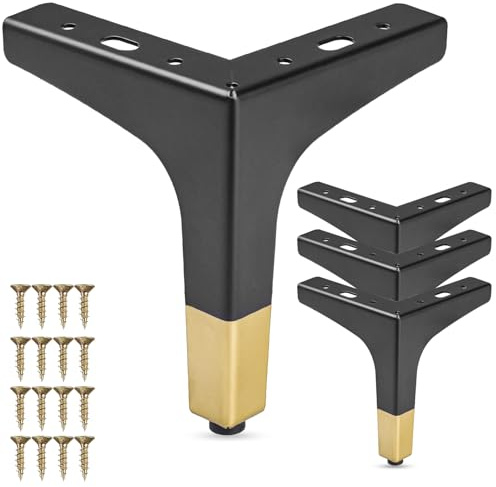La Vane 4er Set Metall Möbelfüße (10cm Höhe) Schwarz/Gold - Diamant-Dreieck Design für Schrank, Sofa, Couch & Regal | Stabile Ersatzbeine mit Schrauben | Einfache DIY Montage