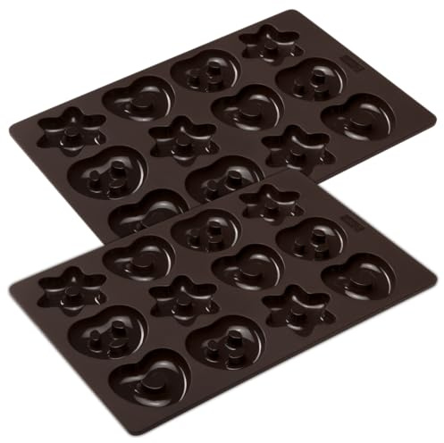 Lurch FlexiForm Mini pepparkakor, 2 bakformar för totalt 24 minipepparkakor, hjärtan och stjärnor, premium platinasilikon 20 x 30 cm