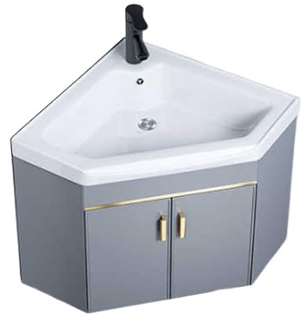 Mobile lavabo angolare per bagno, mobile lavabo angolare con mobile lavabo, mobile lavabo da parete per bagno, combinazione rubinetto caldo e freddo, spazio di archiviazione, per piccoli spazi (56 cm/