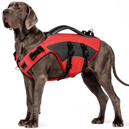 CITÉTOILE Hunde Schwimmweste mit Griff und Reflektierend Rot XL | Verstellbar Rettungsweste für Kleine Mittel Große Hunde, Schwimmweste mit Auftrieb für Wassersport Schwimmen und Bootfahren