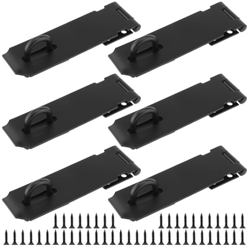 FUNSUEI 6 PCS 4 Inch Black Hasp & Staple, Heavy Duty Door Clasp with Screws | for Shed, Garage, Window, Cabinet