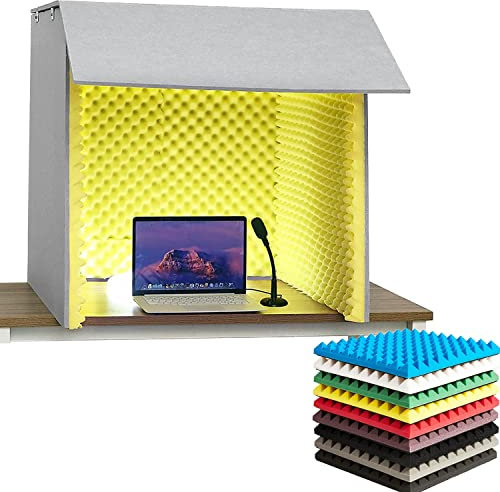 Portable Sound Proof Foam Panels Soundproof Booth 80 * 80 * 80CM Desktop Soundproof Cover Vocal Recording Booth Sound Booth microphone Soundproofing Acoustic Foam Panel f，Yellow