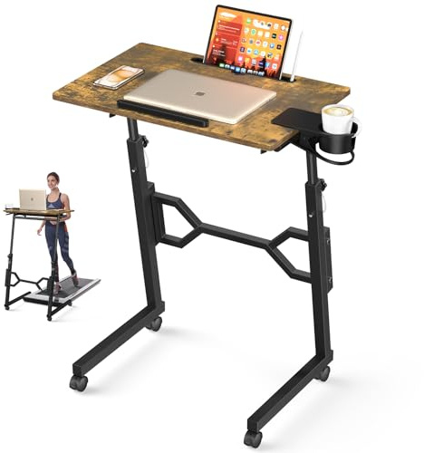 Enayplon Small Standing Desk with Wheels, Portable Treadmill Desk, Rolling Desk Adjustable Height for Laptop, Mobile Standing Table for Walking Pad, Bedside Table