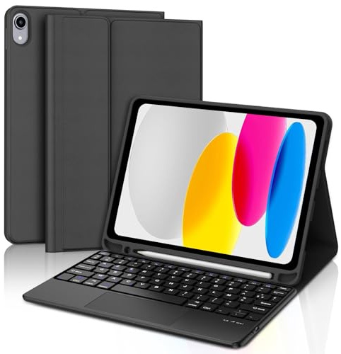 Coque Clavier pour iPad A16 11/10 Ème Generation 2025/2022 11/10.9 Pouces | Pavé tactile, Étui Keyboard Touchpad Détachable Bluetooth sans Fil, AZERTY Français avec Porte Crayon, Noir