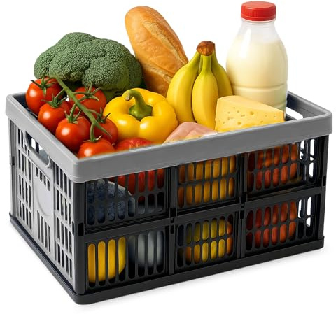 CHEFZOCO Caja Plegable con Asas, Caja plástico para Camping, Organizador para almacenaje, 48 cm Largo x 35 cm Ancho x 23 cm Alto, Capacidad 32 litros, Con asas laterales, Carga máxima de 18 Kg