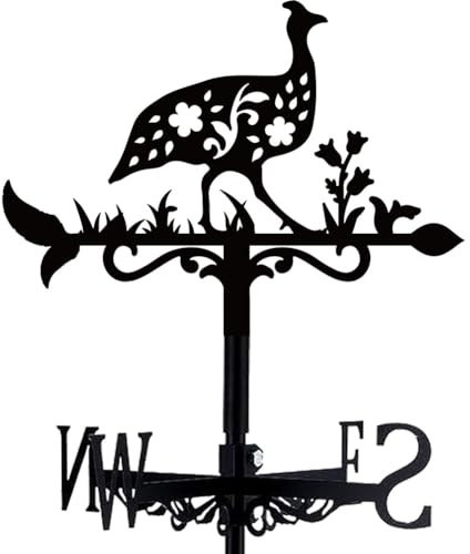 beinkmake Guinea Fowl Weathervane Metal Wind Vane Animal Flowers Garden Art Decoration Direction Sign Indicator Stake Mount Ornament for Patio Lawn Farmhouse Yard Roof Outdoor