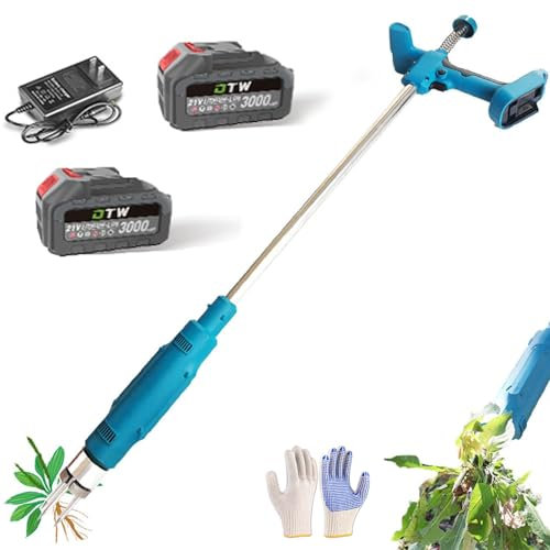 Désherbeur électrique, désherbeur sans Fil 21 V, avec Batteries 3 Ah, tête en Acier à 3 Griffes, Outil de désherbage à Long Manche pour pelouse et Jardin 2-Battery